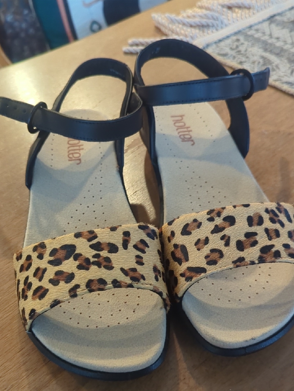 Hotter Leopard Print Ankle-Strap Sandals - Black & Tan